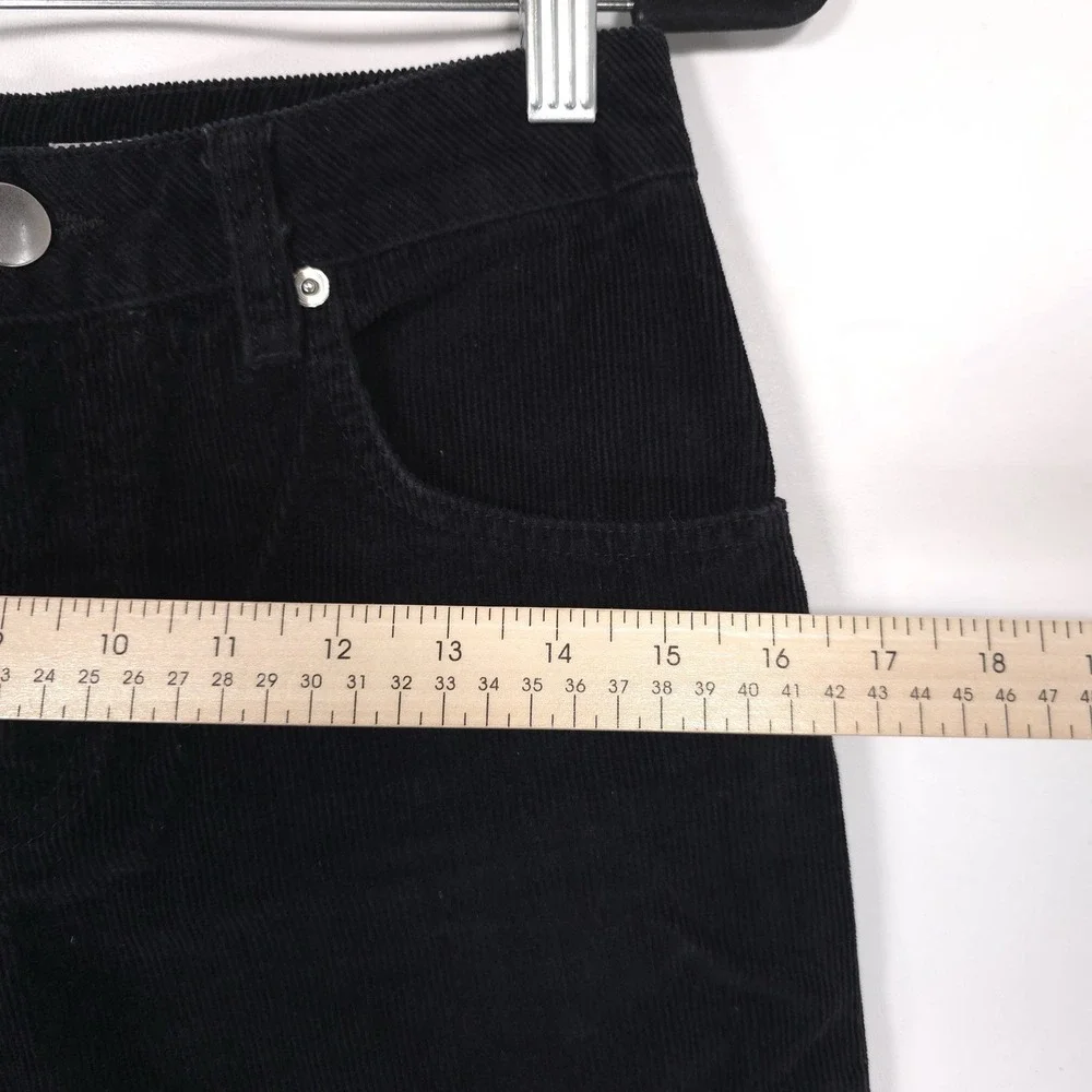 asos Black Corduroy Flare Pants 26/28 Straight Bootcut Jeans Cotton Turkey Crop - Picture 8 of 13